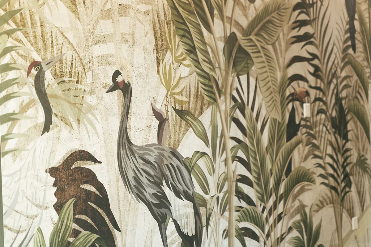 Carta da parati decorativa con illustrazioni naturali in interno Ritroveria Tredici