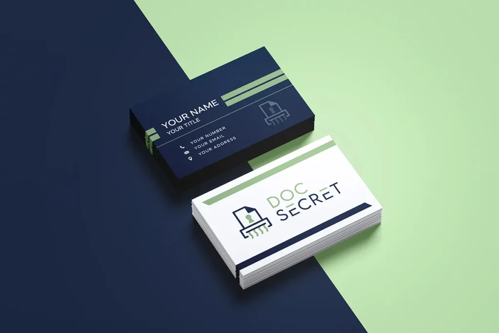 Biglietti da visita Doc Secret fronte retro blu verde sfondo bicolore